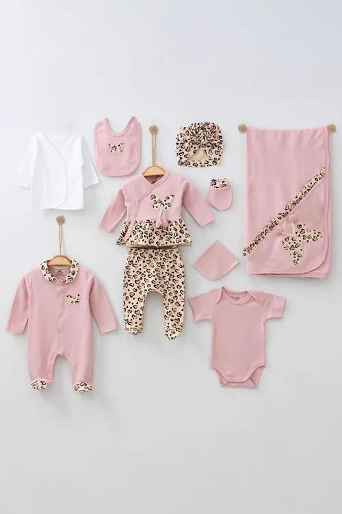 Miniğimin Cicileri Leopar Desen 10 Parça Hastane Çıkışı - Pembe