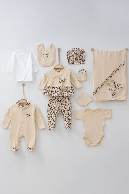 Miniğimin Cicileri Leopar Desen 10 Parça Hastane Çıkışı - Krem