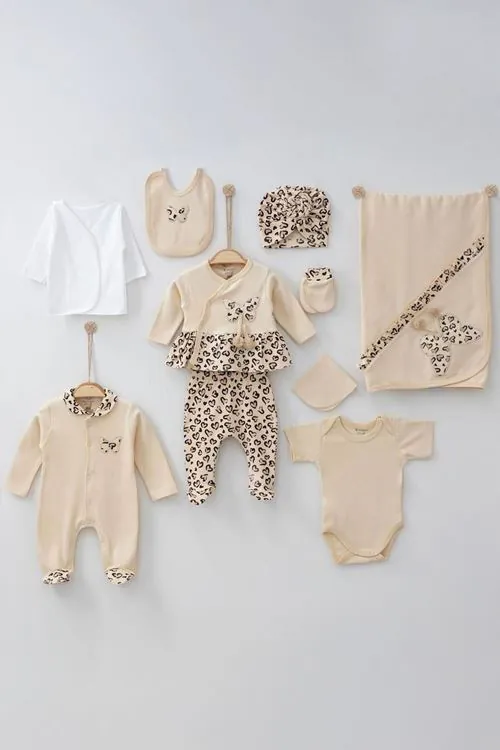 Miniğimin Cicileri Leopar Desen 10 Parça Hastane Çıkışı - Krem