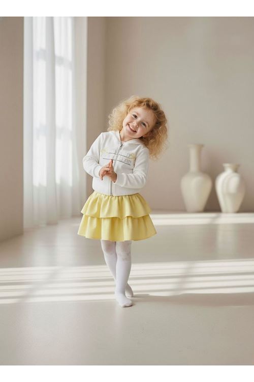 Miniğimin Cicileri Romantic Kat Kat Etekli Kapüşonlu Kız Çocuk 2 li Takım - Sari