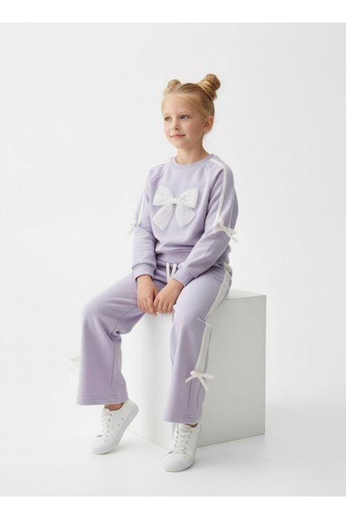 Miniğimin Cicileri Fiyonk Taş Detaylı Kız Çocuk 2 li Takım - Lila
