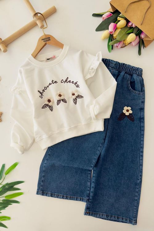 Miniğimin Cicileri 3 Papatya Örgü Desenli Kız Çocuk Kotlu Takım - Beyaz