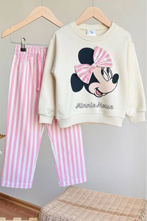 Miniğimin Cicileri Mnn Fiyonk Detaylı Çizgi Detaylı Kız Çocuk 2 li Takım - Pembe