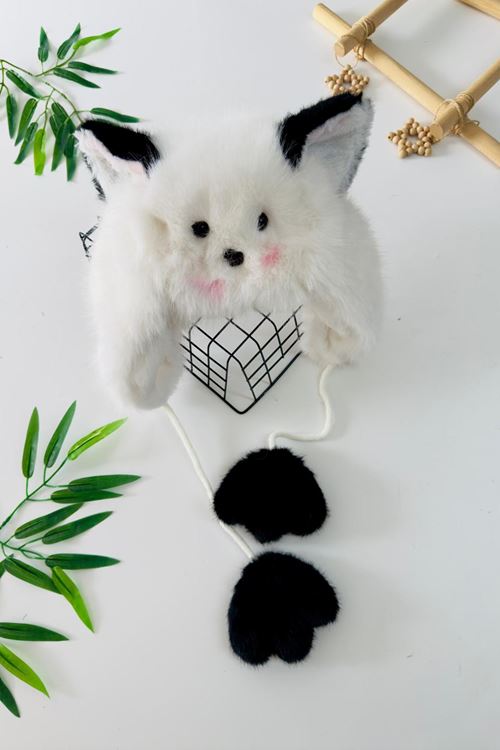 Miniğimin Cicileri Peluş Kedi Kulaklı Sevimli Kız Çocuk Bere - Beyaz