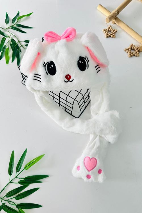 Miniğimin Cicileri Peluş Tavşan Kulaklı Kalpli Sevimli Hareketli Eğlenceli Çocuk Kulaklık - Pembe