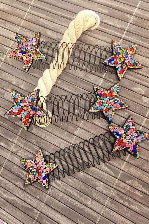 Miniğimin Cicileri Taşlı Yıldızlı Kız Çocuk Yaylı Toka 2 li - Renkli