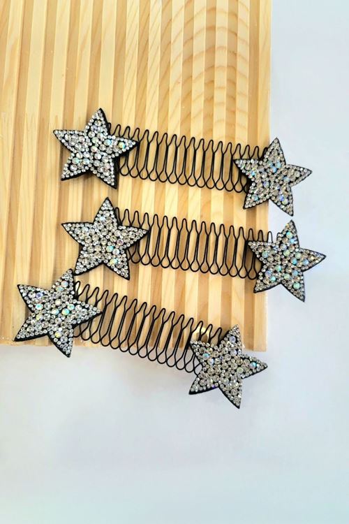 Miniğimin Cicileri Taşlı Yıldızlı Kız Çocuk Yaylı Toka 2 li - Gri