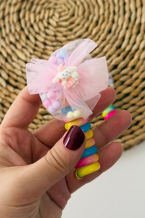 Miniğimin Cicileri Tül detaylı Karakterli Burgu Makarna Toka Tekli - Pembe