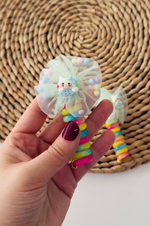 Miniğimin Cicileri Tül detaylı Karakterli Burgu Makarna Toka Tekli - Yeşil