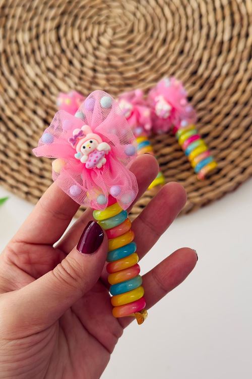 Miniğimin Cicileri Tül detaylı Karakterli Burgu Makarna Toka Tekli - Fuşya