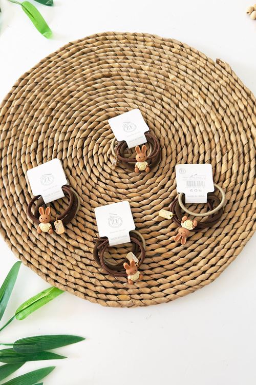 Miniğimin Cicileri Tavşan Detaylı 3 lü Bağlama Saç Toka - Kahverengi