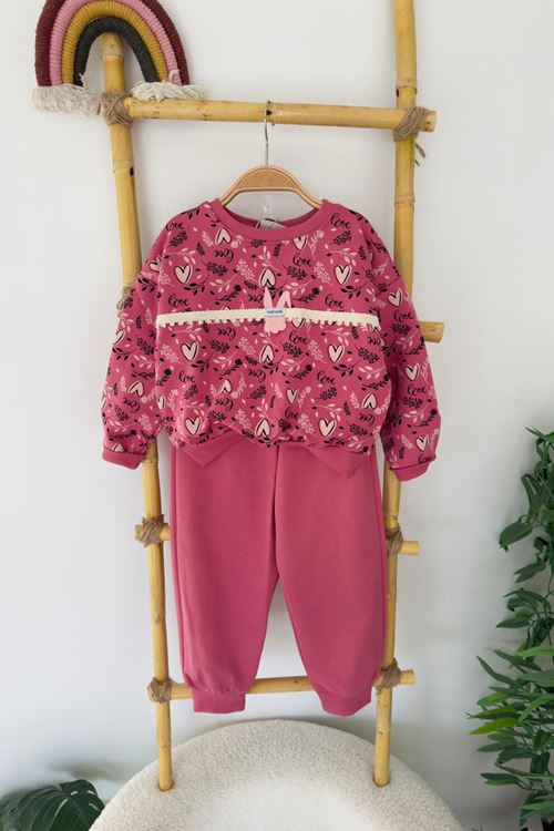 Miniğimin Cicileri Kalp Baskılı Tavşancık Detaylı Kız Çocuk 2 li Takım - Mor