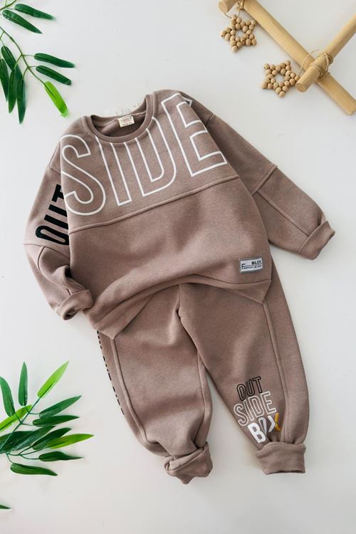 Miniğimin Cicileri Side Baskılı Erkek Çocuk Kışlık Takım - Taba