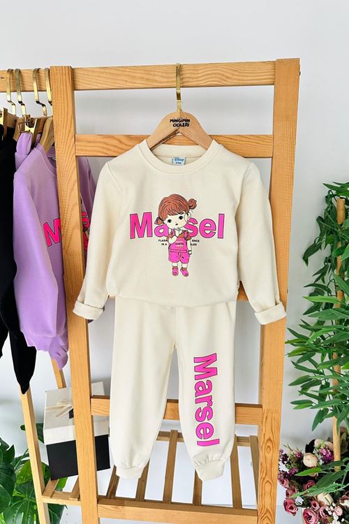 Miniğimin Cicileri Marasel  Baskılı Kız Çocuk 2 li Takım - Bej