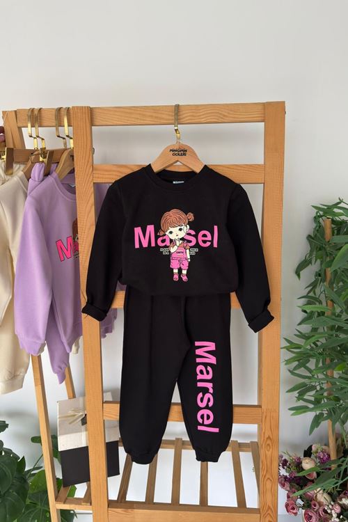 Miniğimin Cicileri Marasel  Baskılı Kız Çocuk 2 li Takım - Siyah