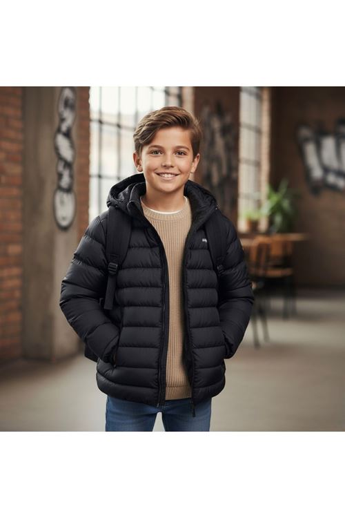 Miniğimin Cicileri Kapüşonlu (8-16 yaş) Unisex  Çocuk Şişme  içi Yünlü  Mont  - Siyah