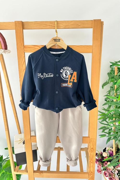 Miniğimin Cicileri LA Baskılı Sweat ve Pantolon 2 li Erkek Takımı - Lacivert