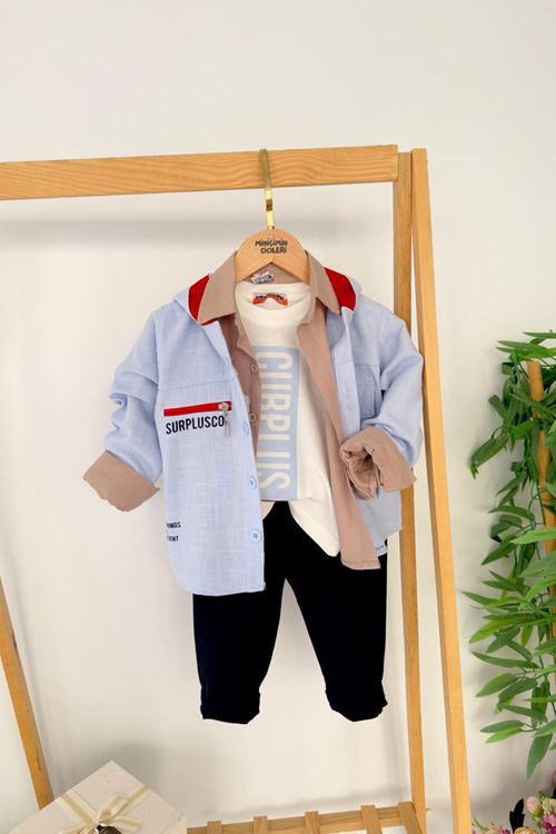 Miniğimin Cicileri Curplus Baskı  Ceketli Tişört ve Kot Pantolonlu Erkek Çocuk 4 lü Takım - Mavi