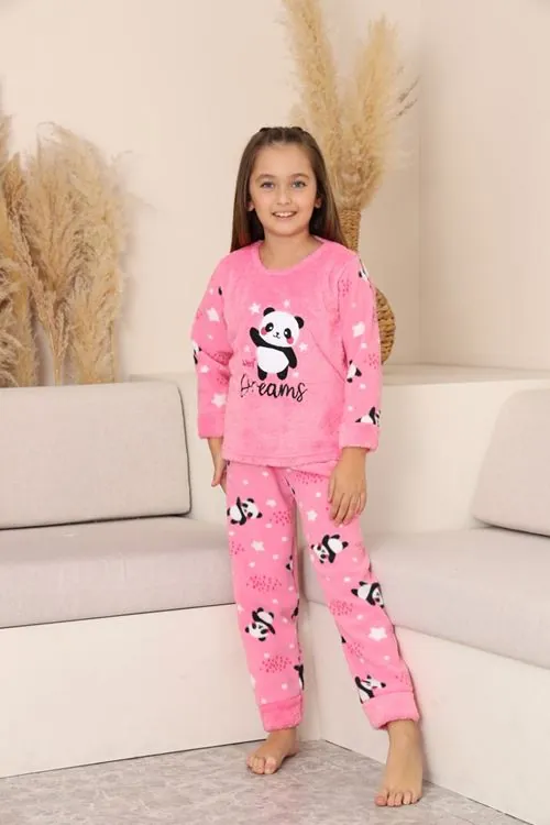 Miniğimin Cicileri Panda Desenli Welsoft Kız Çocuk Pijama Takımı-Pembe - Pembe