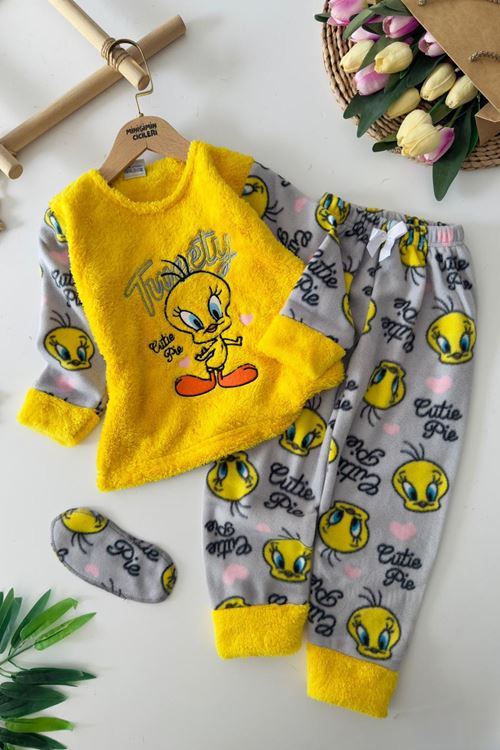 Miniğimin Cicileri Twty Desenli Welsoft Kız Çocuk Pijama Takımı - Sarı