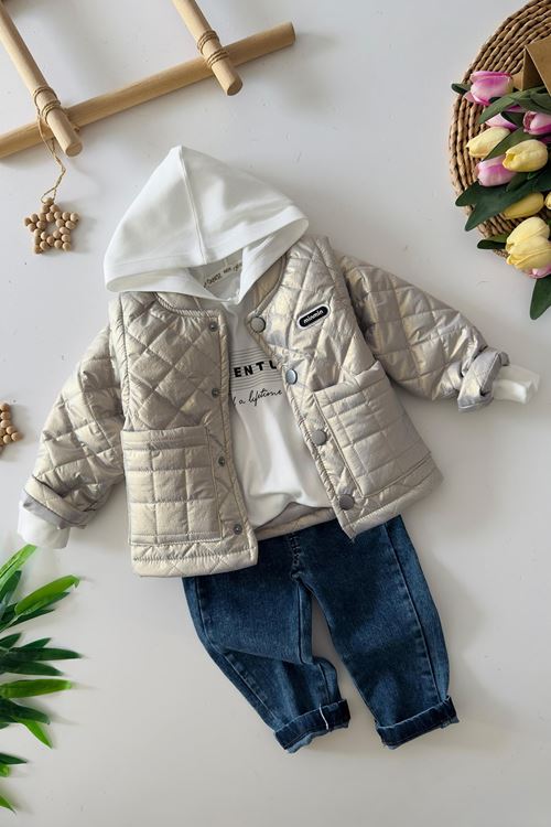 Miniğimin Cicileri Çıkarılabilir Kol Detaylı Min 3 lü Unisex Takım - Gri