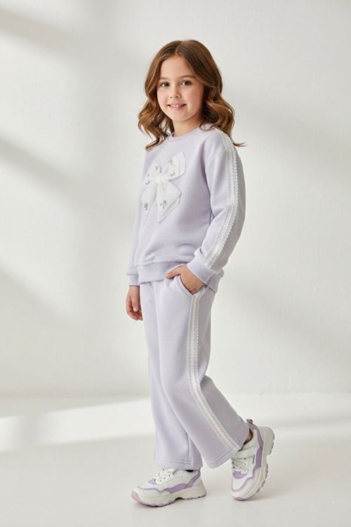 Miniğimin Cicileri Fiyonk Taş Detaylı Fistolu Kız Çocuk 2 li Takım - Mor
