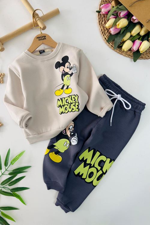 Miniğimin Cicileri Mcky Ms  Baskılı Erkek Çocuk Kışlık Takım - Bej