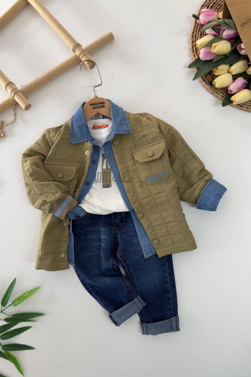 Miniğimin Cicileri Kapitone Ceketli Tensel Gömlekli Erkek Çocuk 4 lü Takım - Yeşil