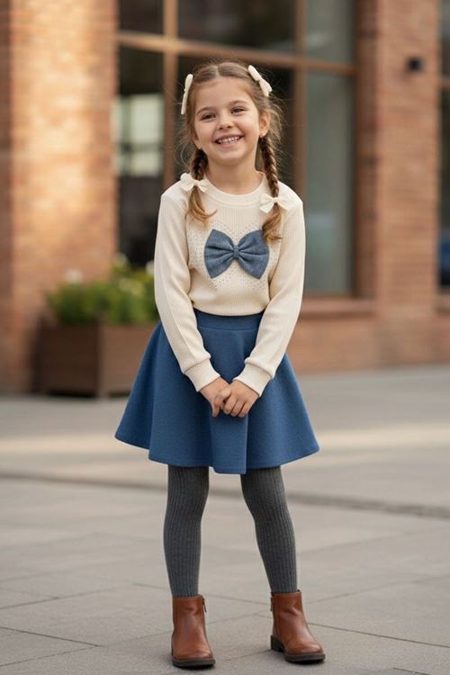 Miniğimin Cicileri Fiyonk Taş Detaylı Kız Çocuk Sweat - Krem