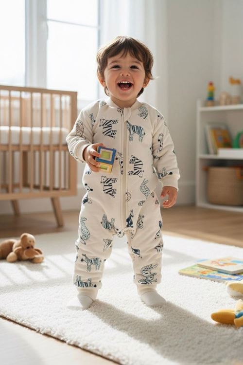 Miniğimin Cicileri Zebra Desenli Erkek Çocuk Kışlık Uyku Tulumu - Krem