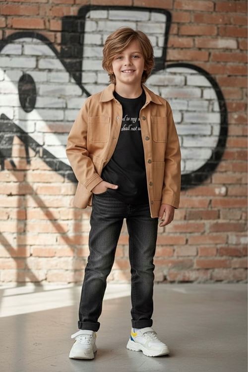 Miniğimin Cicileri (9-12 Yaş) Çıtçıtlı Keten Gömlekli Erkek Çocuk 3 lü takım - Taba