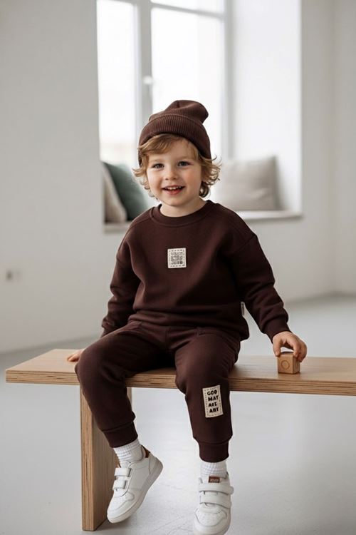 Miniğimin Cicileri (2-5 Yaş) Geo Art Etiketli Basic Erkek Çocuk Takım - Kakao