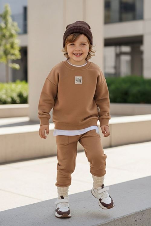 Miniğimin Cicileri (2-5 Yaş) Geo Art Etiketli Basic Erkek Çocuk Takım - Camel