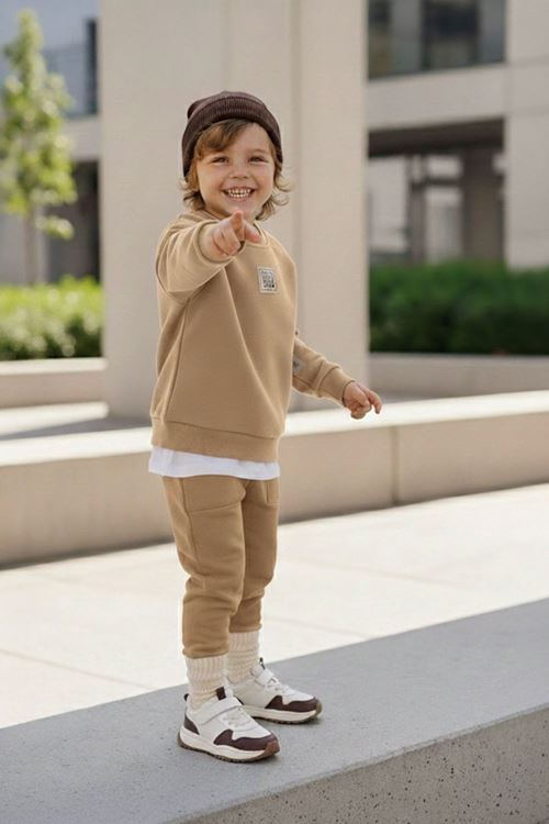 Miniğimin Cicileri (2-5 Yaş) Geo Art Etiketli Basic Erkek Çocuk Takım - Bej