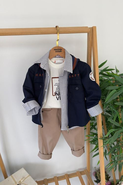 Miniğimin Cicileri Keten Ceketli Çizgili Gömlekli  Erkek Çocuk 4 lü Takım - Lacivert