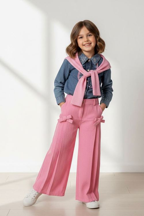 Miniğimin Cicileri Omuz Atkı Detaylı Gömlekli 2 Li Takım - Pembe