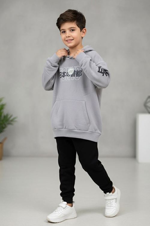 Miniğimin Cicileri Tokyo Baskılı Erkek Çocuk Kışlık Sweat - Gri
