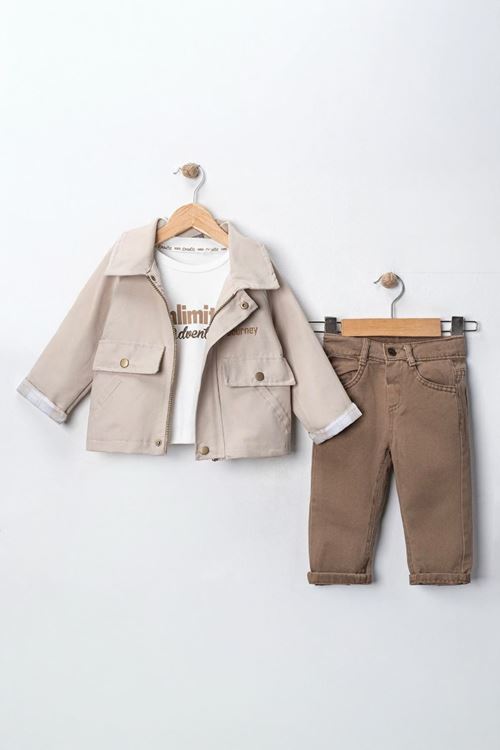 Miniğimin Cicileri Unlimited Adventure Baskılı Ceketli Erkek Çocuk 3’lü Takım - Bej