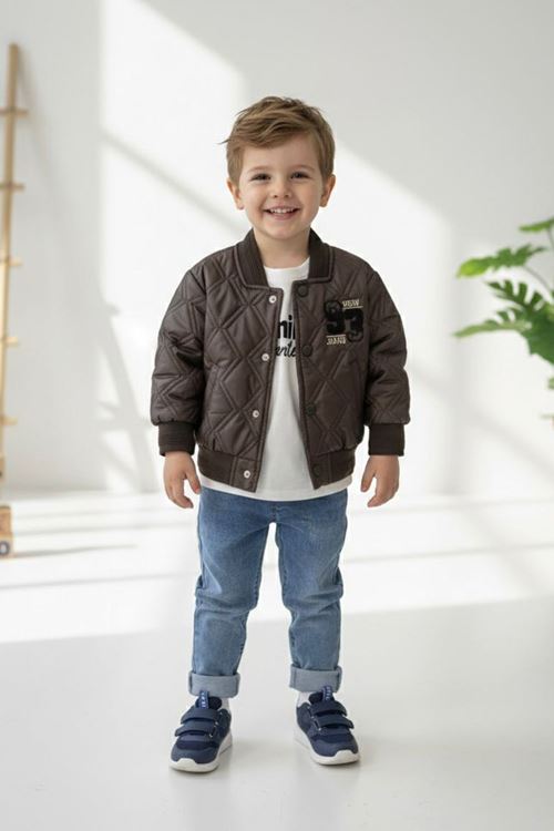 Miniğimin Cicileri 93 Panç İşleme Detaylı 3 lü Erkek Çocuk Takım - Kahve