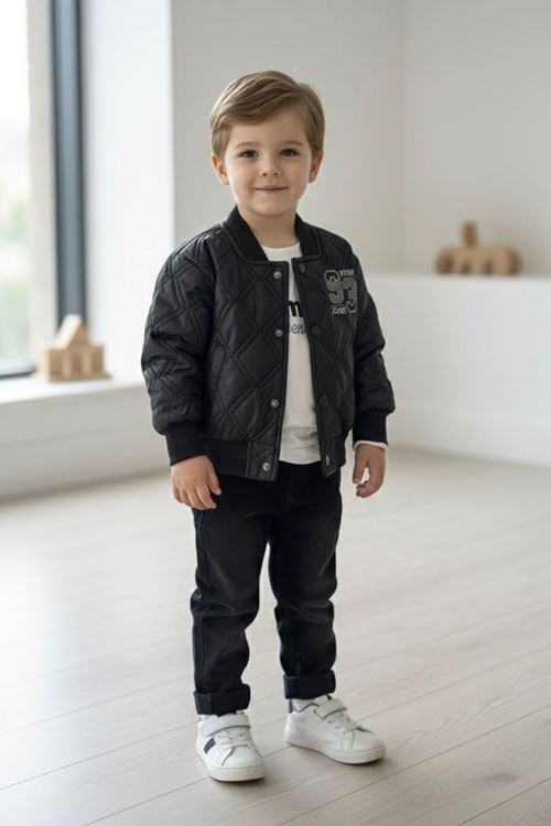 Miniğimin Cicileri 93 Panç İşleme Detaylı 3 lü Erkek Çocuk Takım - Siyah