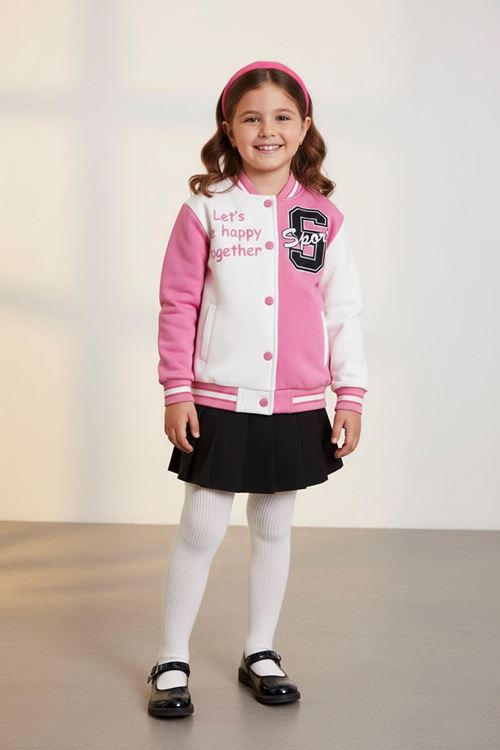 Miniğimin Cicileri Sport Baskılı Kız Çocuk Kolej Ceket - Pembe