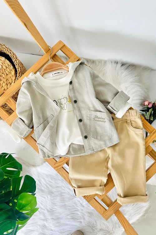 Miniğimin Cicileri Fil Baskılı Doğal Dokulu 3 lü  Erkek Bebek  3’lü Takım - Mint