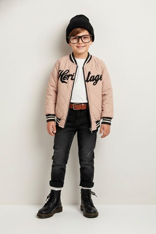 Miniğimin Cicileri (5-8 Yaş) Kolej Yaka Ceketli Erkek Çocuk Kapitone Montlu 3 Lü Takım - Bej