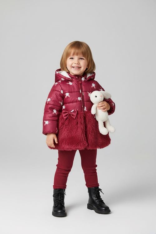 Miniğimin Cicileri ( 9-24 Ay) Tavşan Kulak Baskı İçi Welsoft Kaban Kız Bebek - Vişne