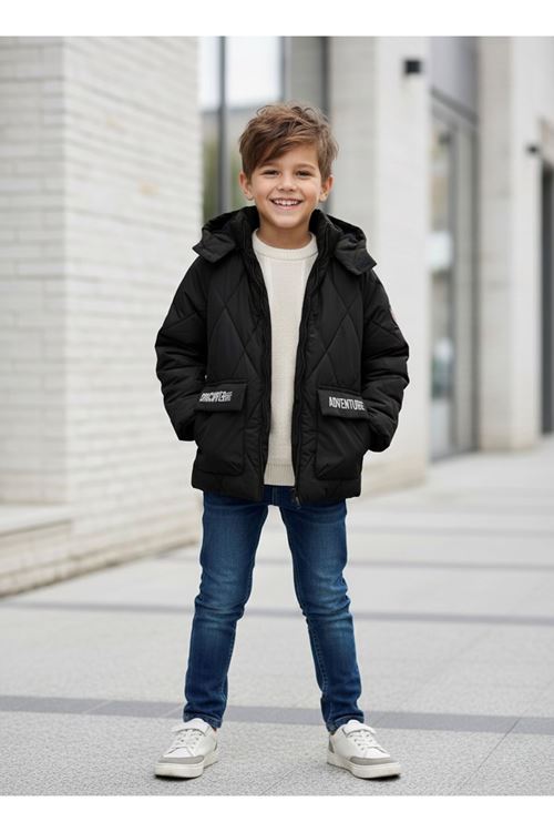 Minigimin Cicileri Baklava Desenli Kapitone Mont - Siyah