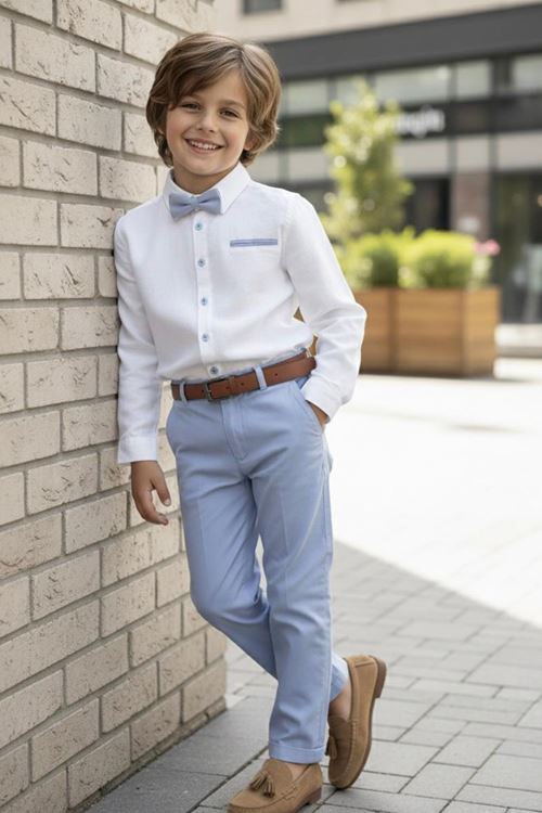 Miniğimin Cicileri Papyon Detaylı Kemerli Erkek Çocuk Spor Takım - Beyaz