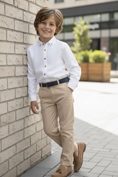 Miniğimin Cicileri Kol Katlamalı Kemerli Erkek Çocuk Spor Takım - Beyaz