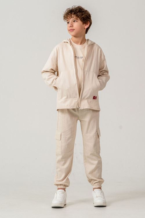 Miniğimin Cicileri İmagine Kargo Cepli Pamuk 3 lü Erkek Çocuk Takım - Krem