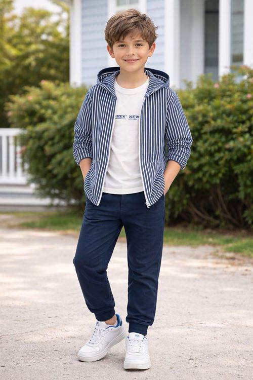 Miniğimin Cicileri Çizgili Dokuma 3 Lü Spor Erkek Çocuk Takım - Lacivert
