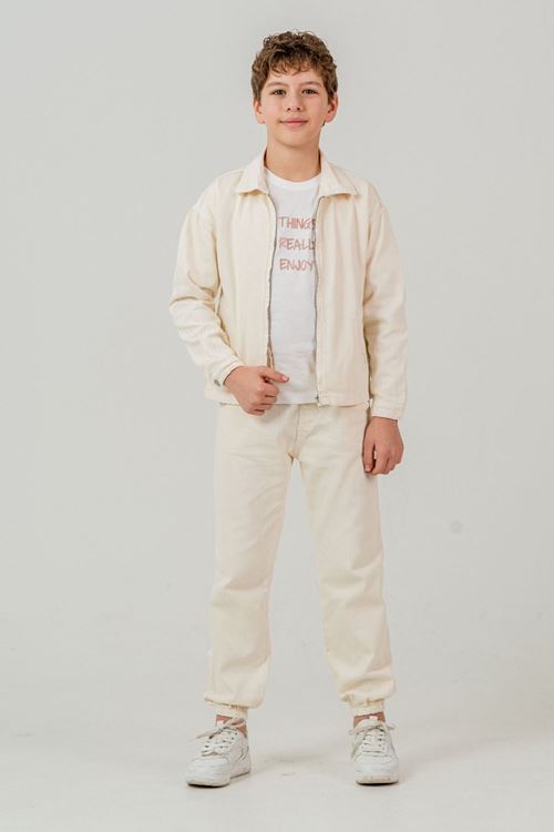 Miniğimin Cicileri Enjoy Baskılı Dokuma Spor 3 lü Erkek Çocuk Takım - Krem